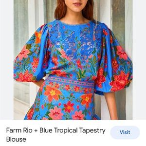 Farm Rio Blue Blouse, Size Small